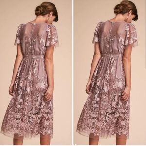 BHLDN Floral Lace Midi Dress in Pink and Cream